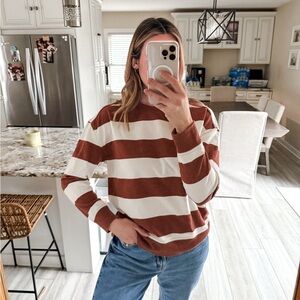 Universal Thread Striped Crewneck Sweatshirt Rust Cream Size Large